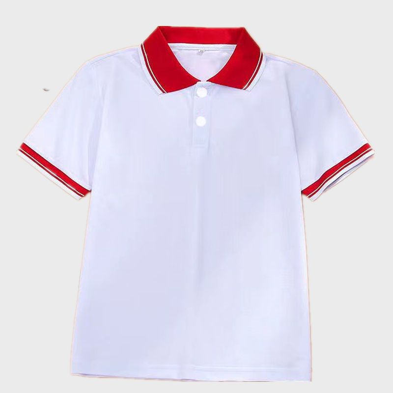 夏季高中学生校服红白杠螺纹短袖中小学生红色螺纹t恤男女毕业服