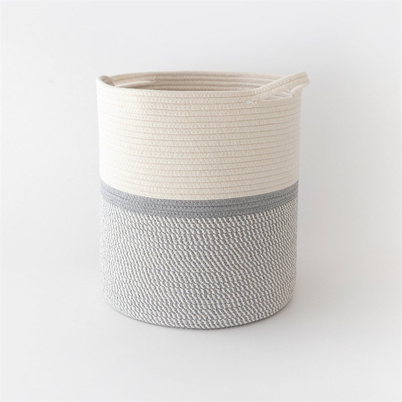 Jute Cotton Rope Storage Basket Knitted Basket  Storage Basket Cotton and Linen Foldable Portable round Barrel