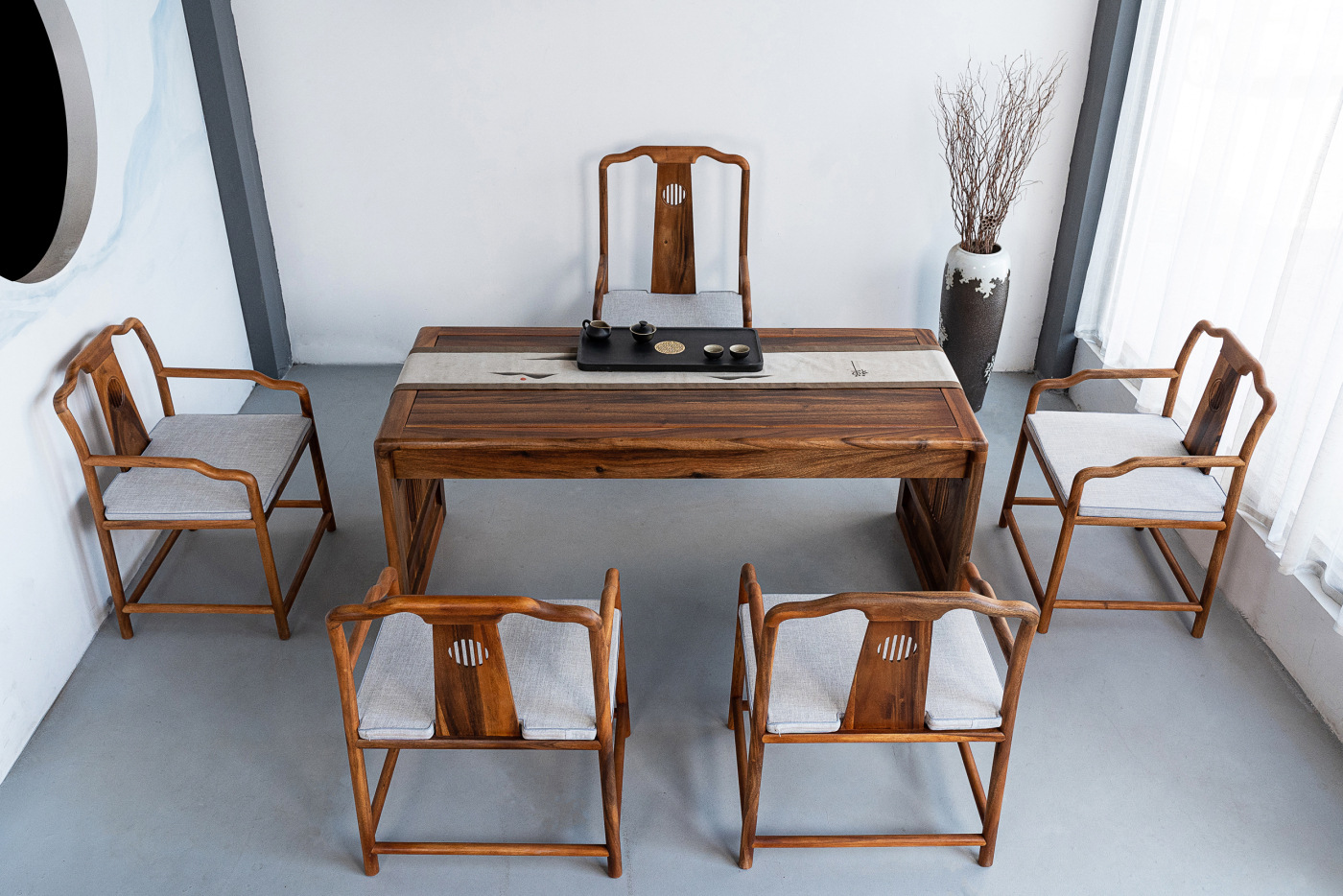 新中式实木茶桌 客厅胡挑木泡茶桌组合 禅意复古原木功夫茶桌茶台