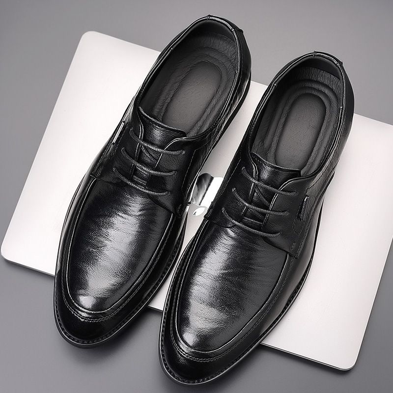 真皮牛皮男士低帮商务休闲尖头皮鞋正装绅士英伦男款单鞋男鞋韩版