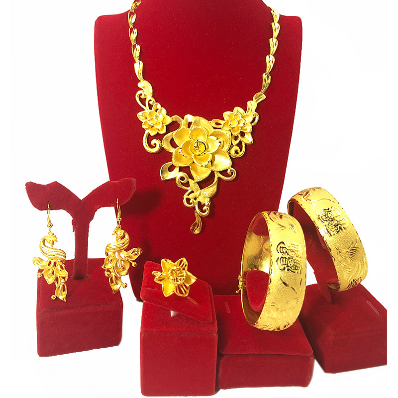 9款金店款式镀黄金项链沙金花项链新娘结婚仿金首饰一套婚礼首饰