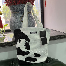 定制经典黑白配色可爱大熊猫多用帆布包购物袋手提袋学生便当包