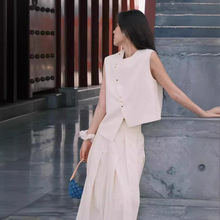 中式风马甲背心白色2024春夏季新款垂感无袖短款上衣女装薄马甲
