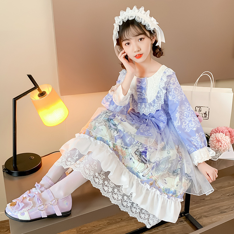 2021儿童洛丽塔公主裙夏季洋气女童星空lolita蕾丝连衣裙秋款裙子
