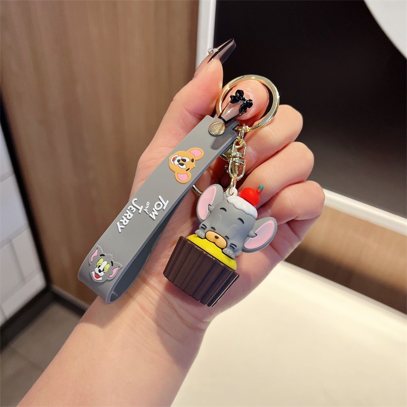 Creative Cartoon Cat and Mouse Keychain Cute Tea Cup Cat and Mouse Cheese Mouse Key Chain Men's and Women's Handbags Pendant