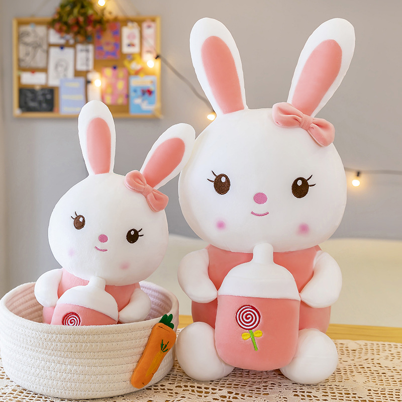 creative baby‘s bottle rabbit doll plush toy doll cute little white rabbit children‘s ragdoll girls birthday gifts