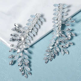 跨境新款唯美水晶对夹欧美婚礼盘发发夹手工镶钻边夹新娘婚纱饰品