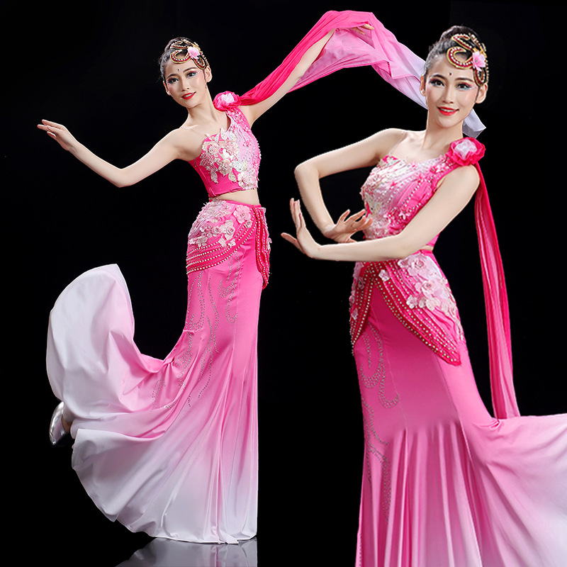 傣族服装女云南少数民族风舞蹈孔雀舞包臀鱼尾裙艺考风演出服