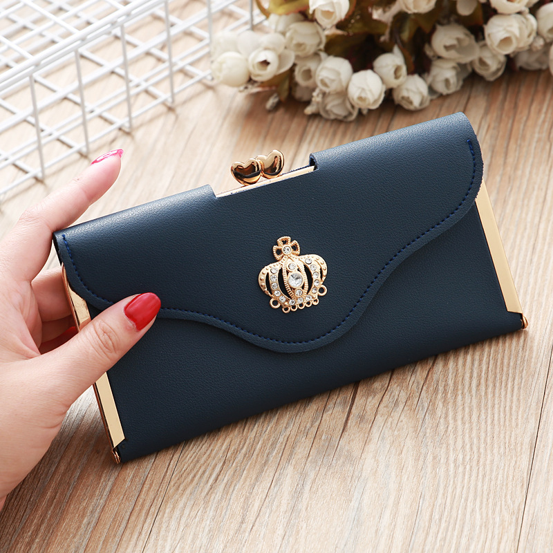 2023 New Korean Women's Wallet Long Fashion Crown Flap Clutch Hasp Wallet Card Holder Dinner Bag