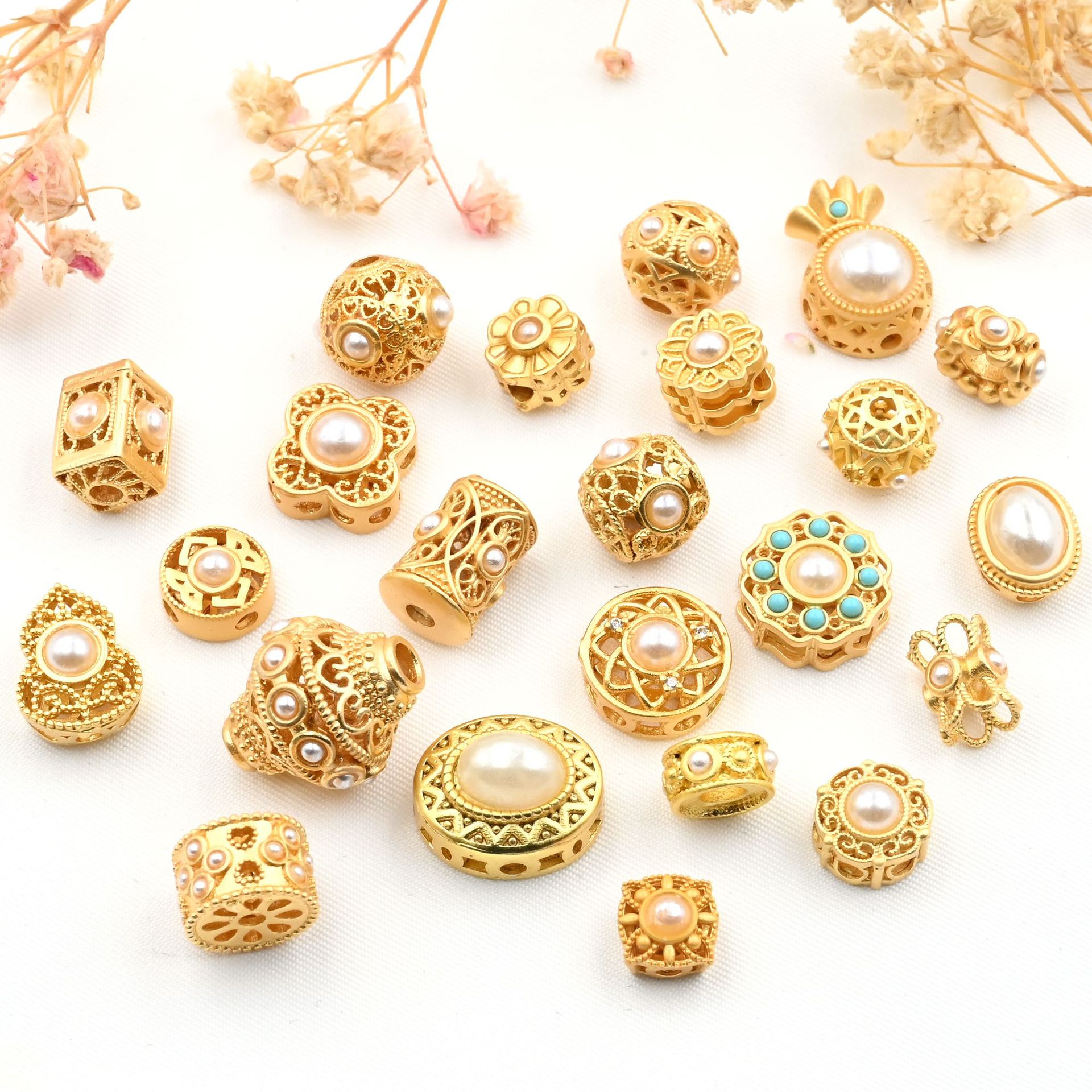 Ancient Gold Separate/Loose Beads Alluvial Gold Inlaid Pearl Beads DIY Bracelet Accessories Bracelet Beads Direct Sales