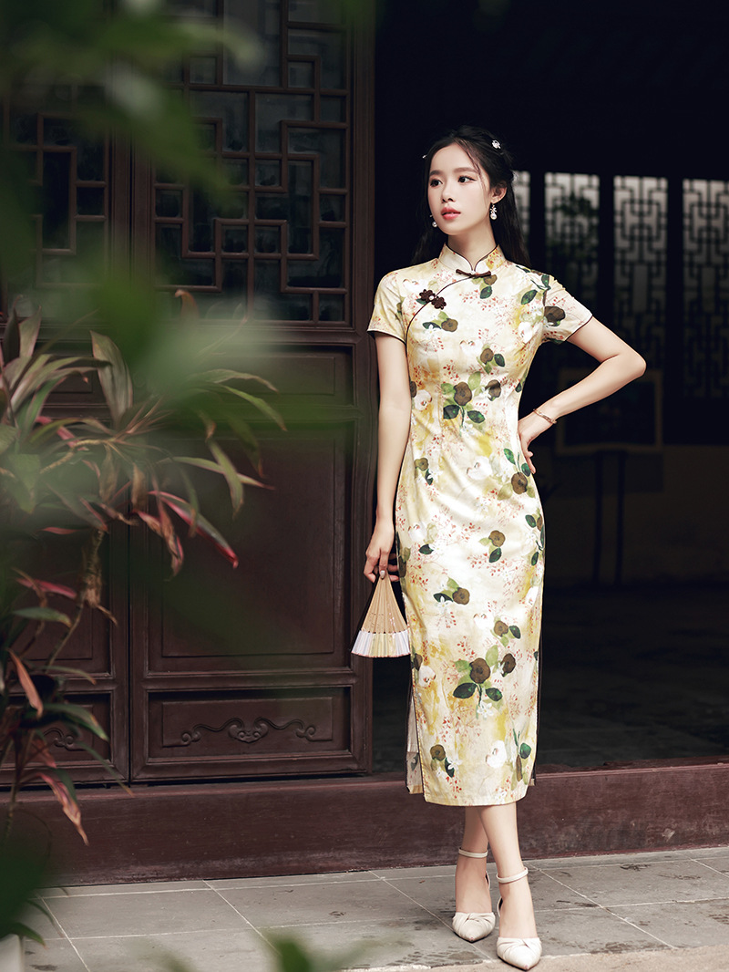 秋季新款少女苎麻旗袍长款清新复古民国风老上海旗袍改良连衣裙