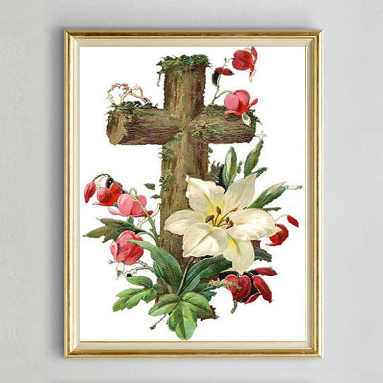 新款贴钻砖石绣简单小幅基督教耶稣十字架客厅餐厅粘贴钻石画简约