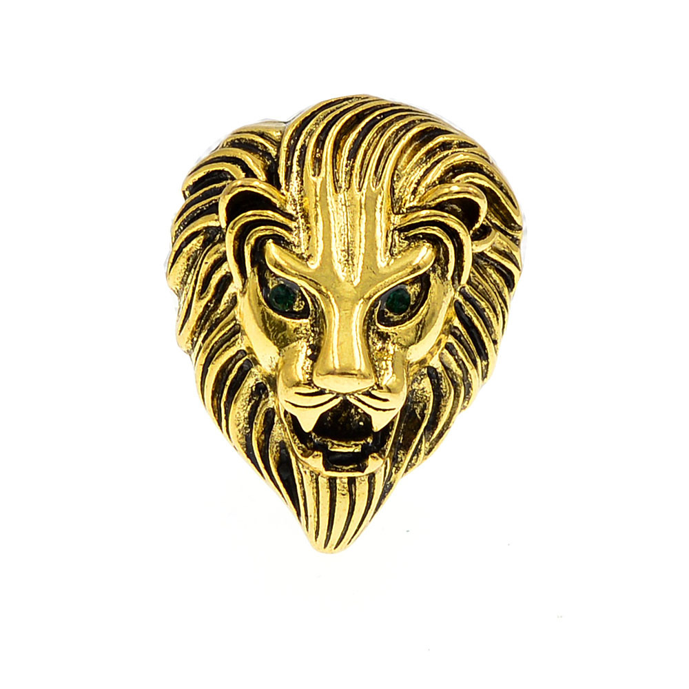 欧美跨境时尚霸气狮子头胸针男西装胸花创意复古合金动物别针配饰