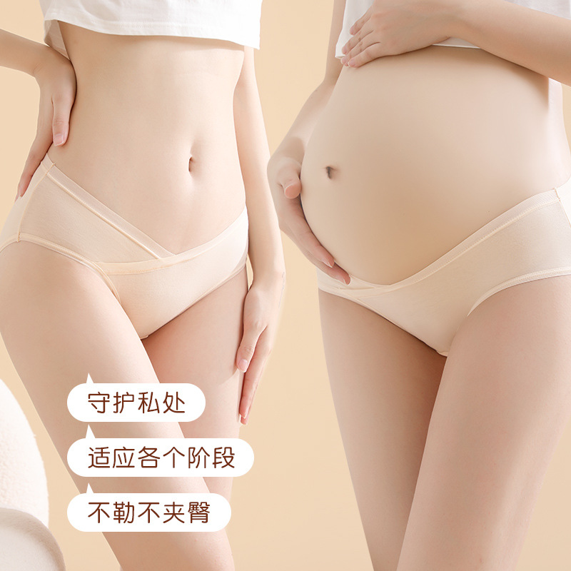 New Class a Pregnant Women's Underpants Pure Cotton Low Waist Belly Support Breathable Early, Middle and Late Pregnancy Underwear Large Size Wholesale