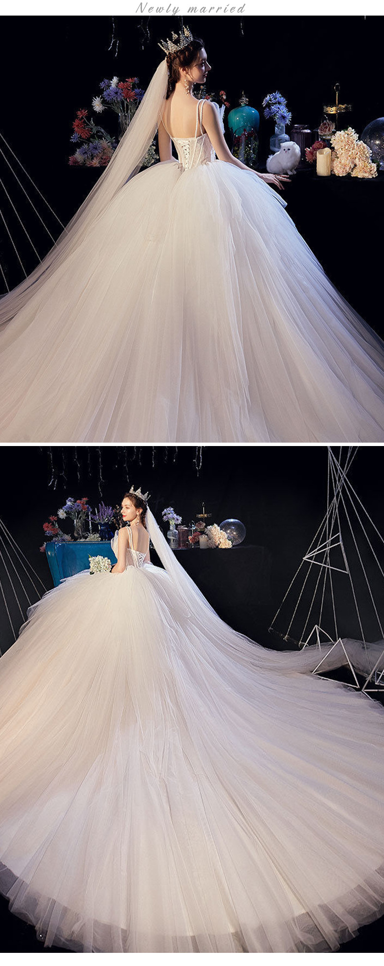 婚纱2021新款新娘梦幻超仙简约抹胸星空婚纱裙女拖尾森系显瘦大气