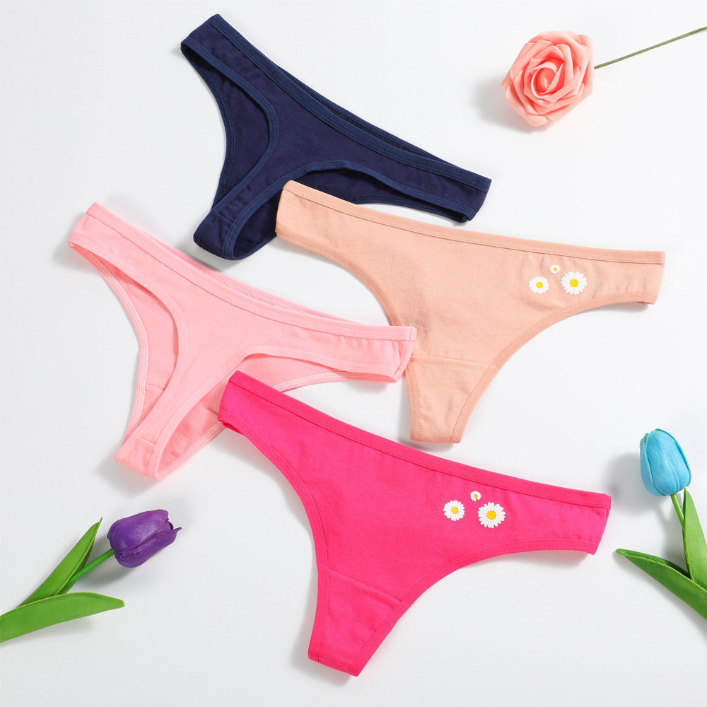 女士纯棉丁字裤欧美性感 女低腰透气情趣女性t字裤内裤日系印花