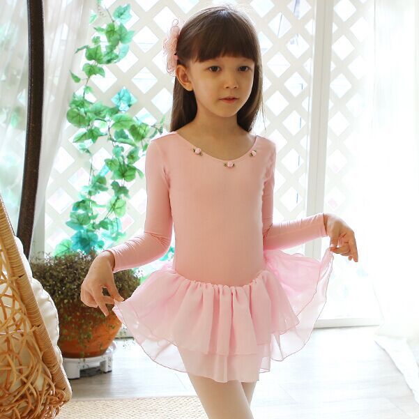 儿童舞蹈服女童练功服春季舞蹈裙幼儿演出服装连体裙长袖芭蕾舞裙