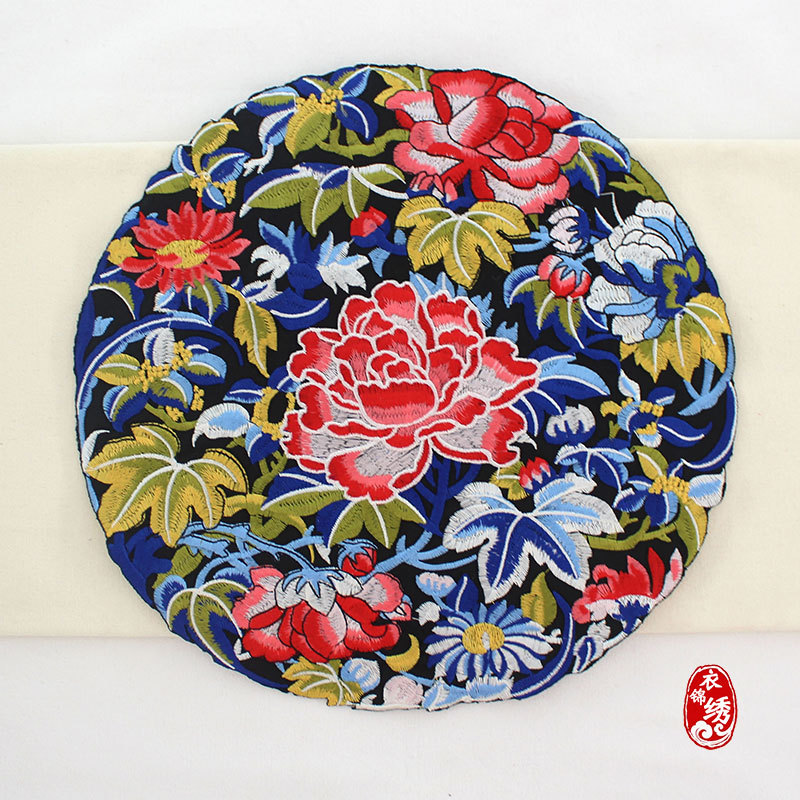 唐装国潮汉服布贴圆形补子绣片绣花图案古风刺绣中国风衣服贴花