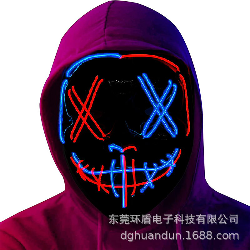 Factory Wholesale El Cold Light Luminous Mask Led Mask Halloween Carnival Ball V Word Bloody Horror Ghost