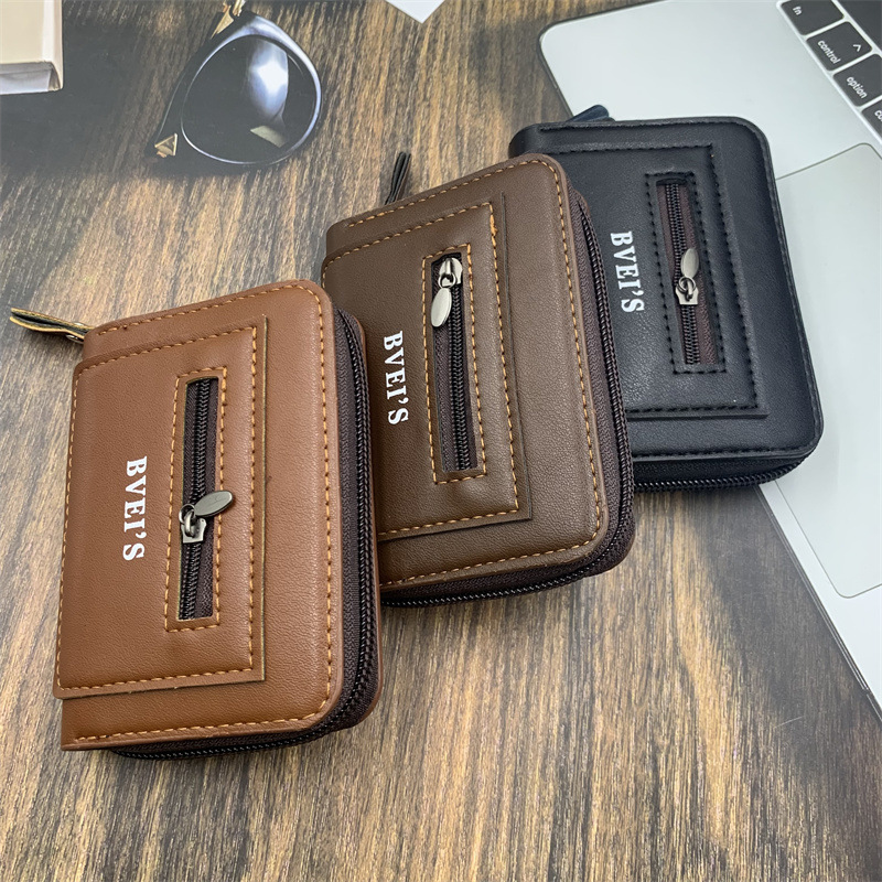 men‘s card holder men‘s short wallet expanding card holder pu document package fashion zipper multi-card-slot coin purse