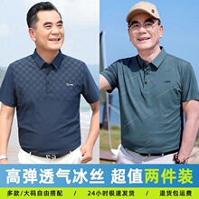 爸爸夏装短袖T恤冰丝中年男士休闲polo衫爷爷上衣中老年男装体恤