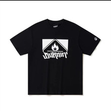 BURNIN*方片logo系列TEE 情侣宽松扎染短袖男美式潮流纯棉字母t恤