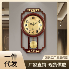 H6DQ新中式挂钟客厅家用时尚风万年历轻奢大气时钟表带日历石英钟