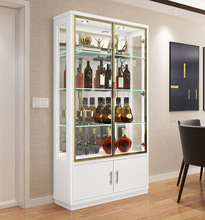 简约现代客厅多功能靠墙电视边小酒柜带锁展示柜双开门玻璃装饰柜