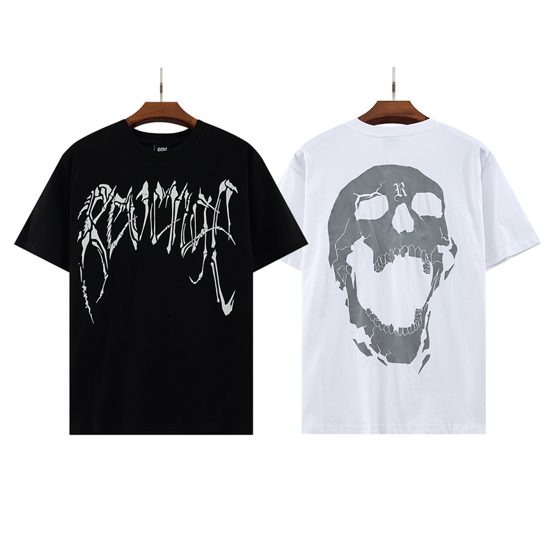 跨境货源夏季高街潮牌 revenge龙骨骷髅反光短袖男女同款t桖批发