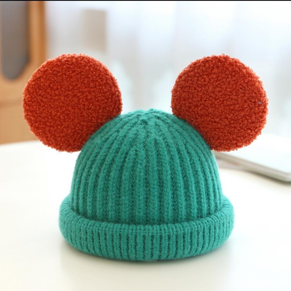 宝宝帽子冬季保暖个性大耳朵米老鼠针织帽儿童韩版男童女童毛线帽