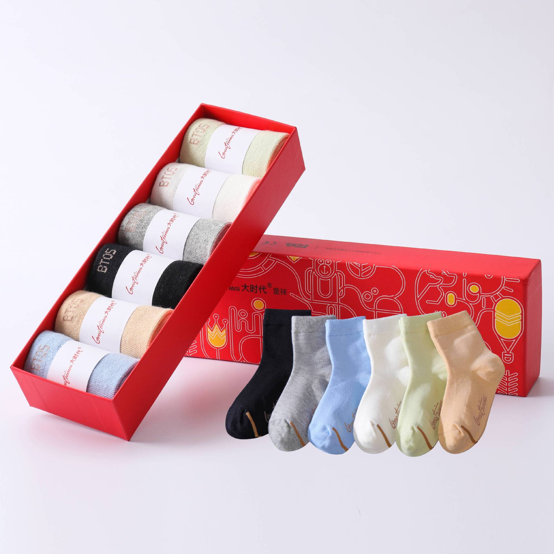 全码正品大时代童袜 纯棉吸汗抗菌袜儿童款均码通用全棉长袜6双装