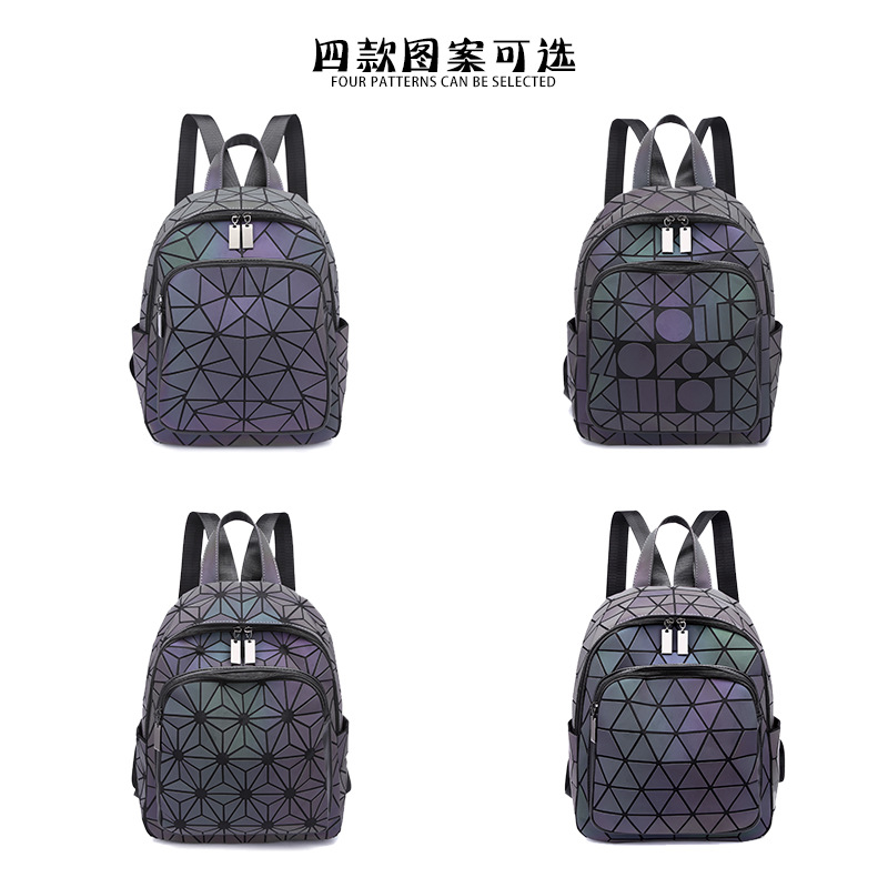 Foreign Trade 2023 New Backpack Anti-Theft Luminous Backpack Lightweight and Large Capacity Schoolbag Fashion Rhombus Backpack for Women