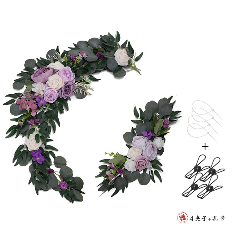 European-Style Outdoor Wedding Ceremony Layout Welcome Flower Decoration Artificial Flowers Hanging Vine Arch 2-Piece Rattan Hanging Fake Flower