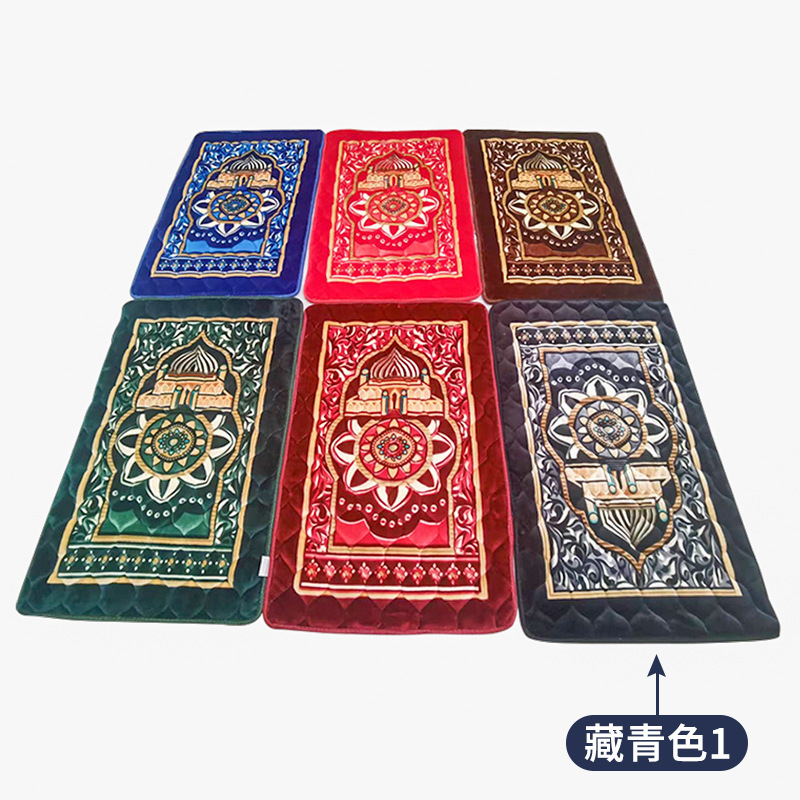 Factory in Stock Floor Mat Warp Knitted Quilted Edging Worship Blanket Foreign Trade Hassock Muslim Printing Prayer Mat Wholesale