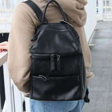 简约中性双肩包韩版女包羊皮黑色小背包软皮旅行书包