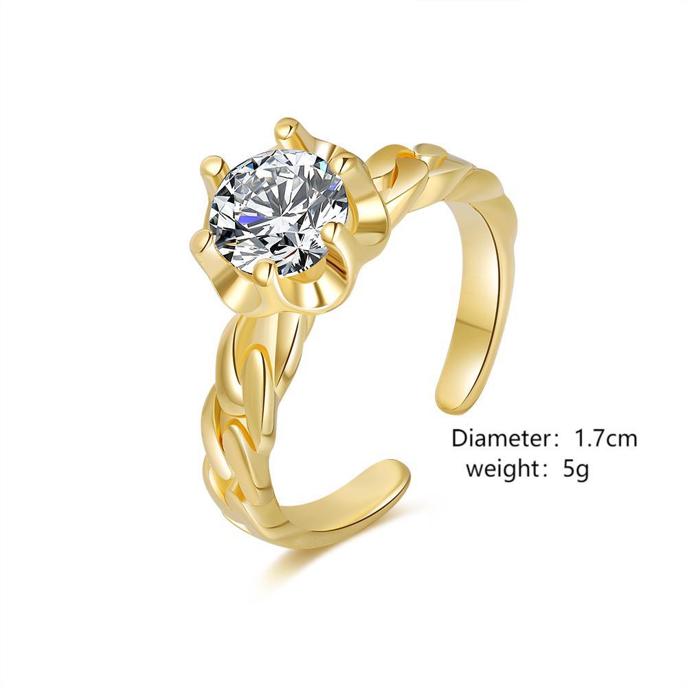 Cross-Border Amazon Hot Sale Single Diamond Zircon Copper Ring Copper Gold Plated Zircon Ring Female Six-Claw Wedding Ring Wholesale