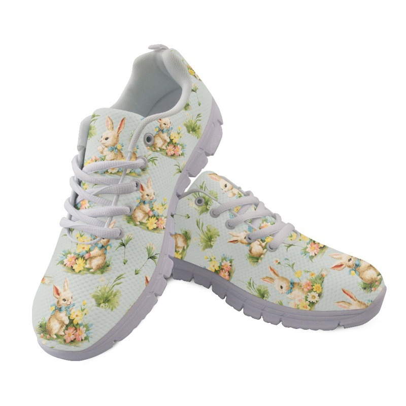 跨境来图设计女式运动鞋 春季新款四叶草印花飞织网面鞋一件起订