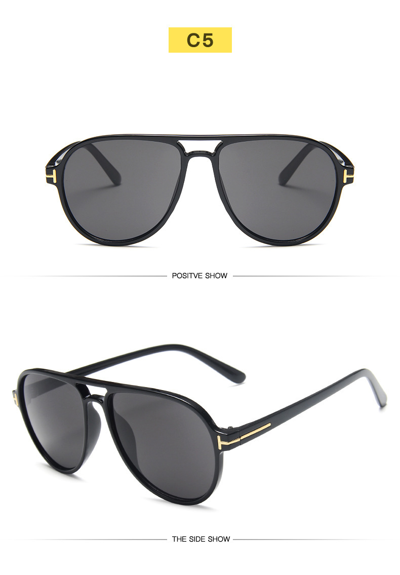 Cross-Border Double Beam Sunglasses Large Frame Frog Glasses Retro round Frame T-Shaped Sunglasses Men's Pilot Sunglasses Wholesale