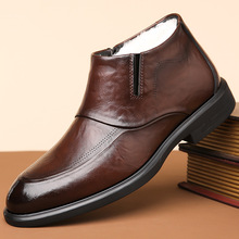 冬季新款棉鞋高帮加绒保暖真皮高端商务正装英伦风男士休闲皮鞋