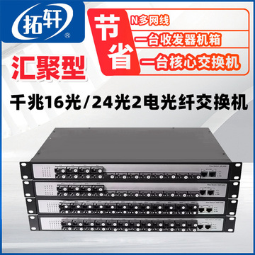 拓轩汇聚型光纤交换机百兆千兆16光2电光纤收发器24光2电机架式