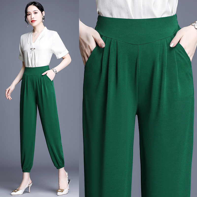 2022 New Spring and Summer Women's Clothing Ice Silk Bloomers Large Size Mom Pants Cropped Mosquito-Proof Square Dance Women's Pants