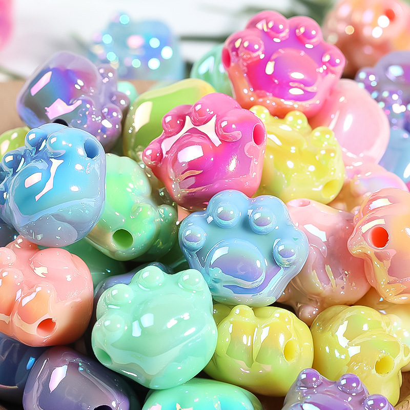 Colorful Cross Hole Cat's Paw Acrylic Beads Key Chain Accessories DIY Mobile Phone Charm String Beads Materials Scattered Beads Wholesale
