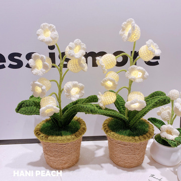 hd10232a08创意编织铃兰花毛线花束小盆栽清新办公室居家桌面装饰