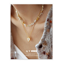 黄铜镀18K真金 欧美时尚冷淡风气质简约不规则天然石串珠项链项饰