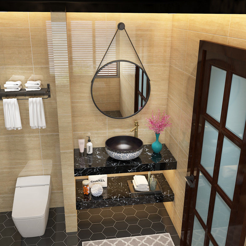 新中式简易双层大理石洗漱台盆柜家用艺术台上盆酒店挂墙式洗手盆