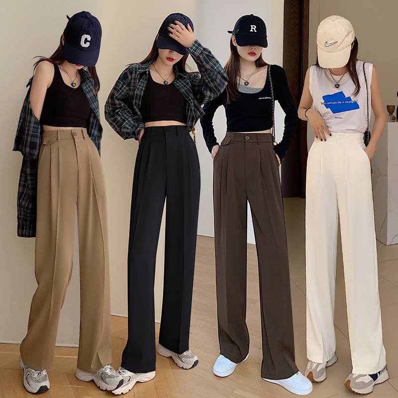 Women's Wide-Leg Pants 2023 New Autumn High Waist Straight Textured Suit Pants Drooping Slimming Mopping Casual Suit Pants