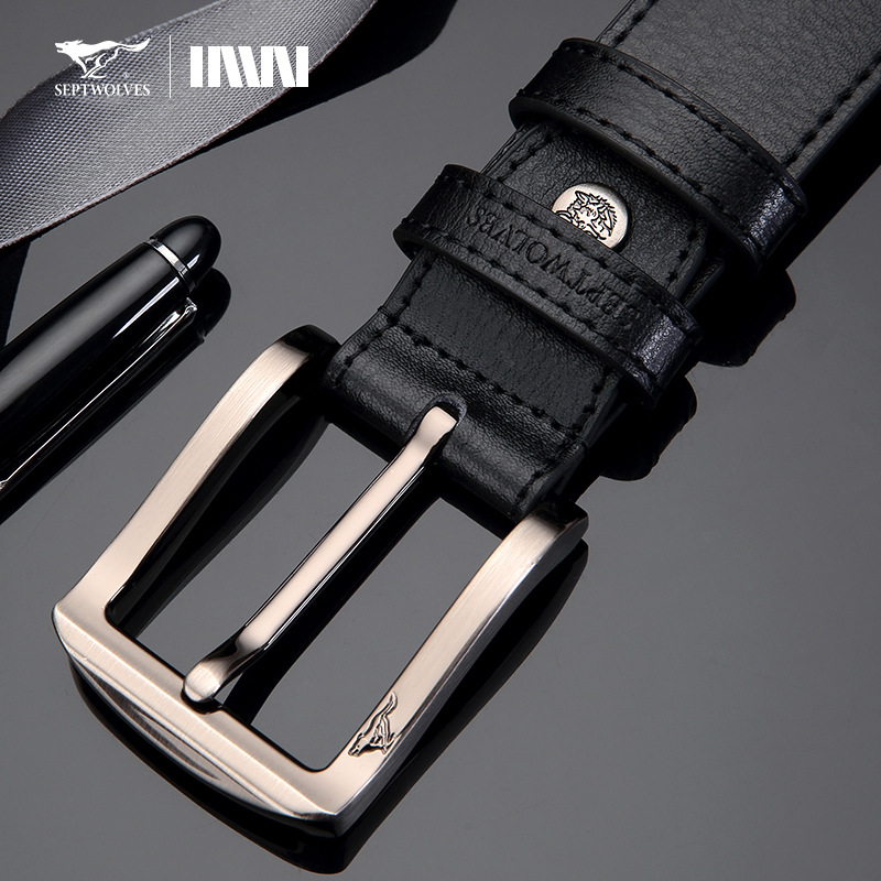 男士针扣皮带新款商务休闲简约腰带二层牛皮扣眼裤带潮牌礼盒装
