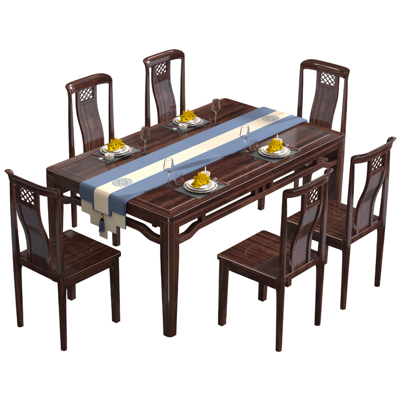 Ugyen Wood New Chinese Style Solid Wood Dining Table Household Minimalist Rectangular Dining Table Solid Wood Dining Tables and Chairs Set Dining Room Furniture