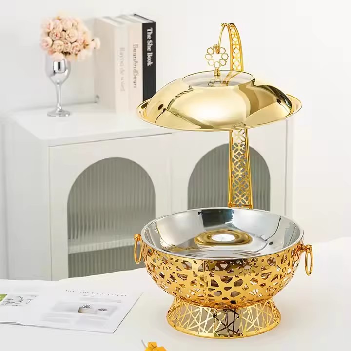 alcohol stove stainless steel buffet stove gold lace luxury round hanging cover hotel restaurant alcohol stove buffet stove