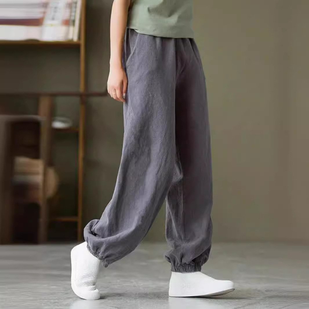 棉麻灯笼裤子女士2024春新款文艺复古宽松休闲裤棉麻夏季防蚊长裤